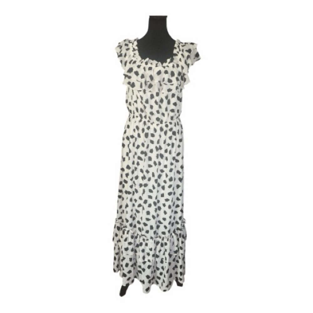 Lane Bryant Beauticurve White/Black Printed Ruffle Maxi Dress Women’s Size 14/16 - Picture 3 of 6